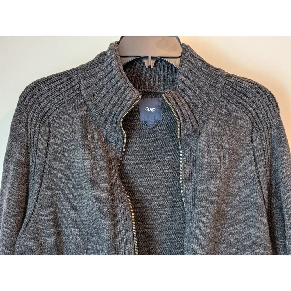 Gap Mens Large Sweater Zip Cardigan Charcoal Gray Cotton Blend W/Silk